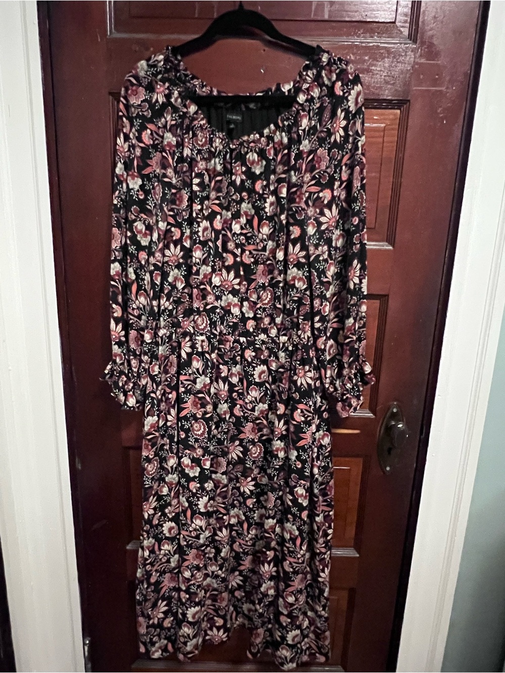 Talbots Black Maxi Dress with Pink Floral Print